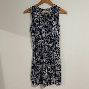 Loft Navy Floral/Paisley Print Sleeveless Knee-Length Dress
